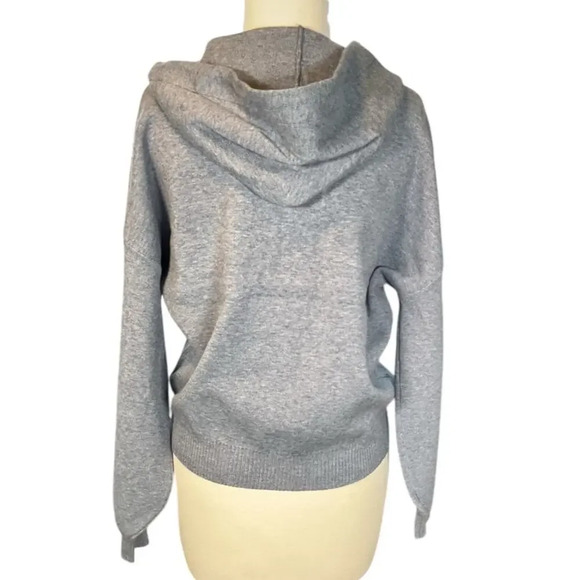 Philosophy Gray Sweater Knit Hoodie Balloon Sleeve Lace Up Neckline Size Small - Picture 3 of 12